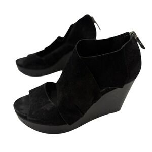 Eileen Fisher Sz 6.5 Black Suede Platform Wedge High Heel‎ Sandals Shoes